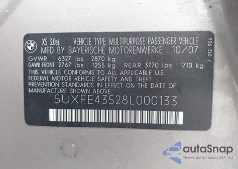 2008 BMW X5 3.0Si from USA, damaged, VIN 5UXFE43528L000133